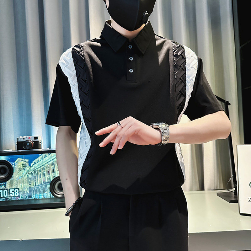 PL94-P58控78男潮青少年店主风小伙修身短袖polo衫白4,男装Polo衫,电商A343