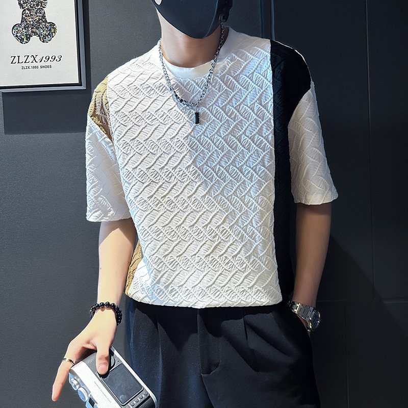 TX351-P48 控68 春夏店主风社会小伙男潮圆领短袖T恤tee男 白4图片
