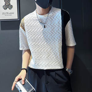 TX351-P48 控68 春夏店主风社会小伙男潮圆领短袖T恤tee男 白4图片