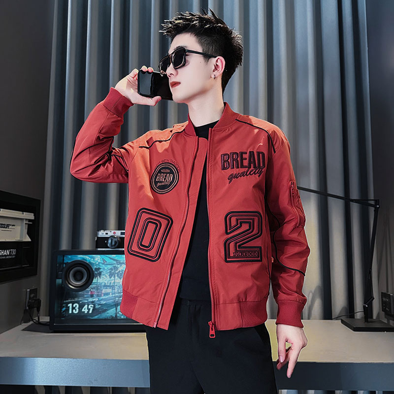 JK192-P98 控138 春季新款社会小伙潮店主风夹克男外套 红1图片