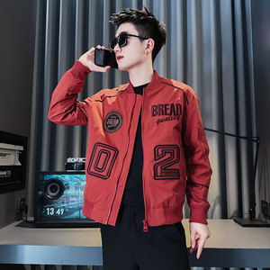JK192-P98 控138 春季新款社会小伙潮店主风夹克男外套 红1图片