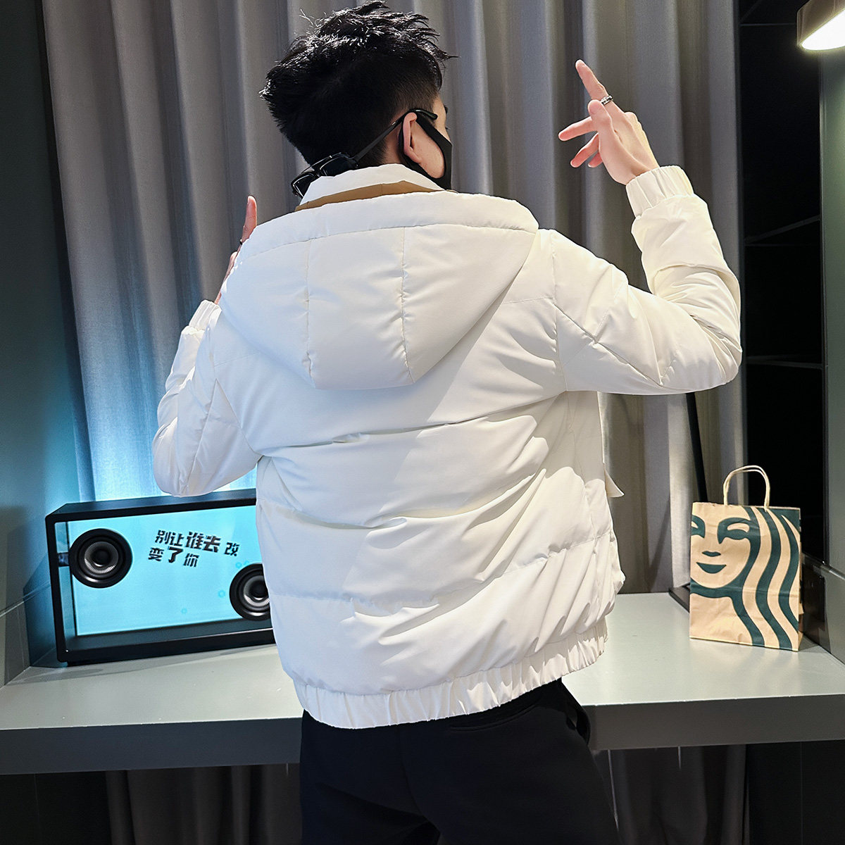 CF75-P138控178社会小伙ins连帽衣外套修身服男白3,男装棉衣,电商A343