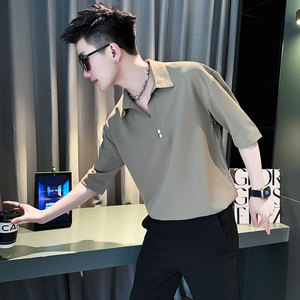CS262-P58 控78 夏季中袖衬衫社会小伙潮流男套头衬衣 卡1图片