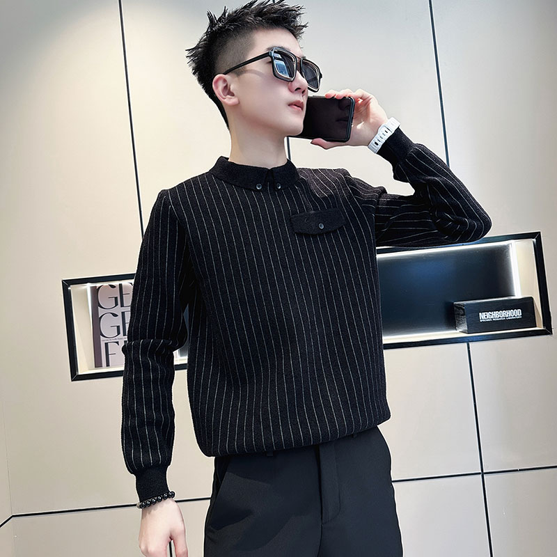 MY170-P68 控98 社会小伙毛衣潮流男针织衫线衣 黑1图片