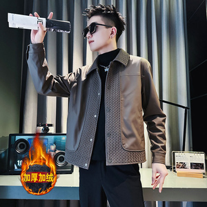 JK176R-P138 控178 店主风社会小伙潮男加绒加厚皮衣夹克外套 黑图片