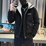 CF75-P138控178社会小伙ins连帽衣外套修身服男黑1，男装棉衣，电商A343