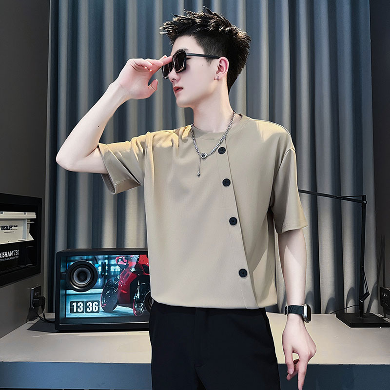 TX406-P58控78店主风社会小伙男潮圆领短袖T恤tee男卡其1，商品下架区商品下架区，电商A343