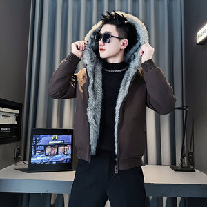CF147-P148 控198 社会小伙座山雕连帽棉衣外套潮流棉服男 咖图片