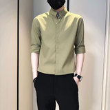 CS274-P58控78夏季中袖衬衫社会小伙潮流男衬衣卡其2，男装衬衫，电商A343