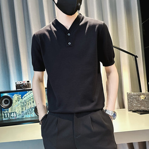 PL90-P58 控78 男潮青少年店主风小伙修身针织短袖polo衫 白3图片