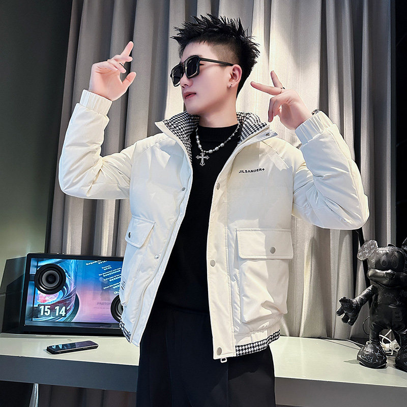 CF77-P138控178社会小伙ins棉衣外套修身格子拼接棉服男黑4,男装棉衣,电商A343