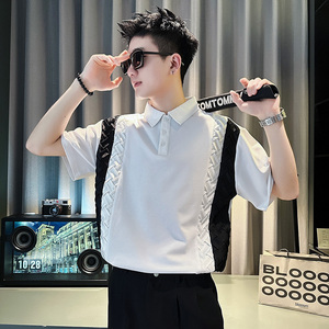 PL94-P58 控78 男潮青少年店主风小伙修身短袖polo衫 白1图片