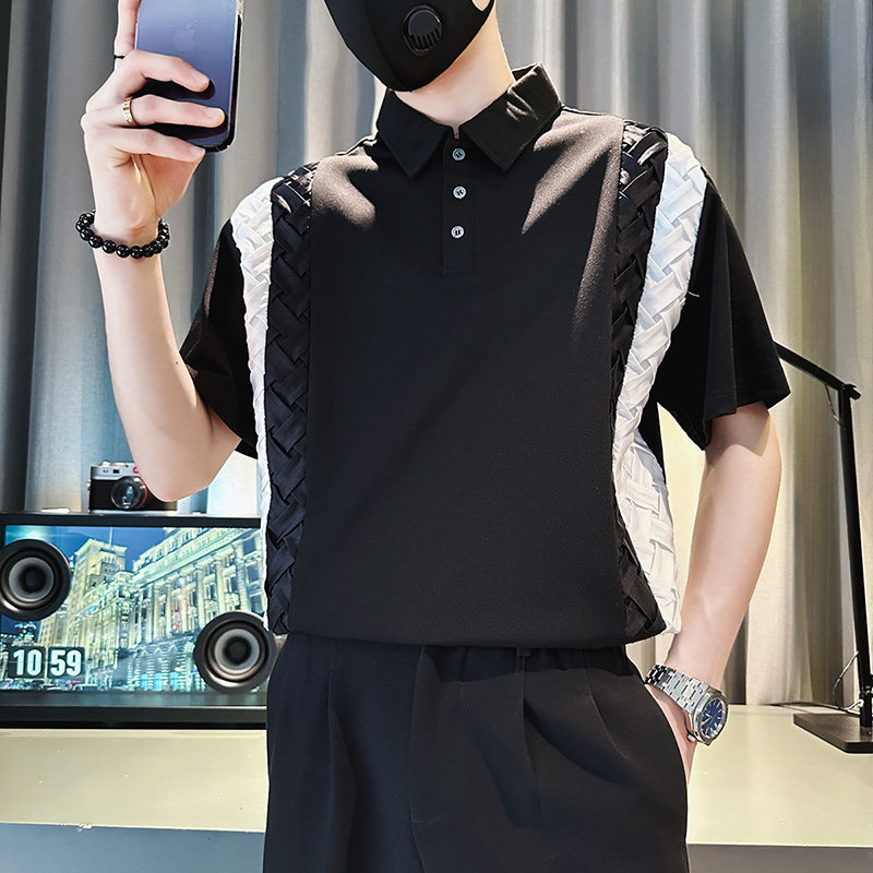PL94-P58控78男潮青少年店主风小伙修身短袖polo衫白4,男装Polo衫,电商A343