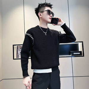 MY174-P68 控98 社会小伙毛衣打底男针织衫线衣 黑色1图片