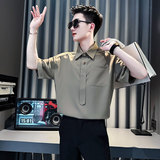 CS300-P58控88夏季衬衫社会小伙潮流男短袖衬衣卡其1，商品下架区，电商A343