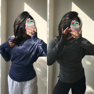 Morningoolala 一字肩瑜伽健身运动长袖罩衫上衣 女