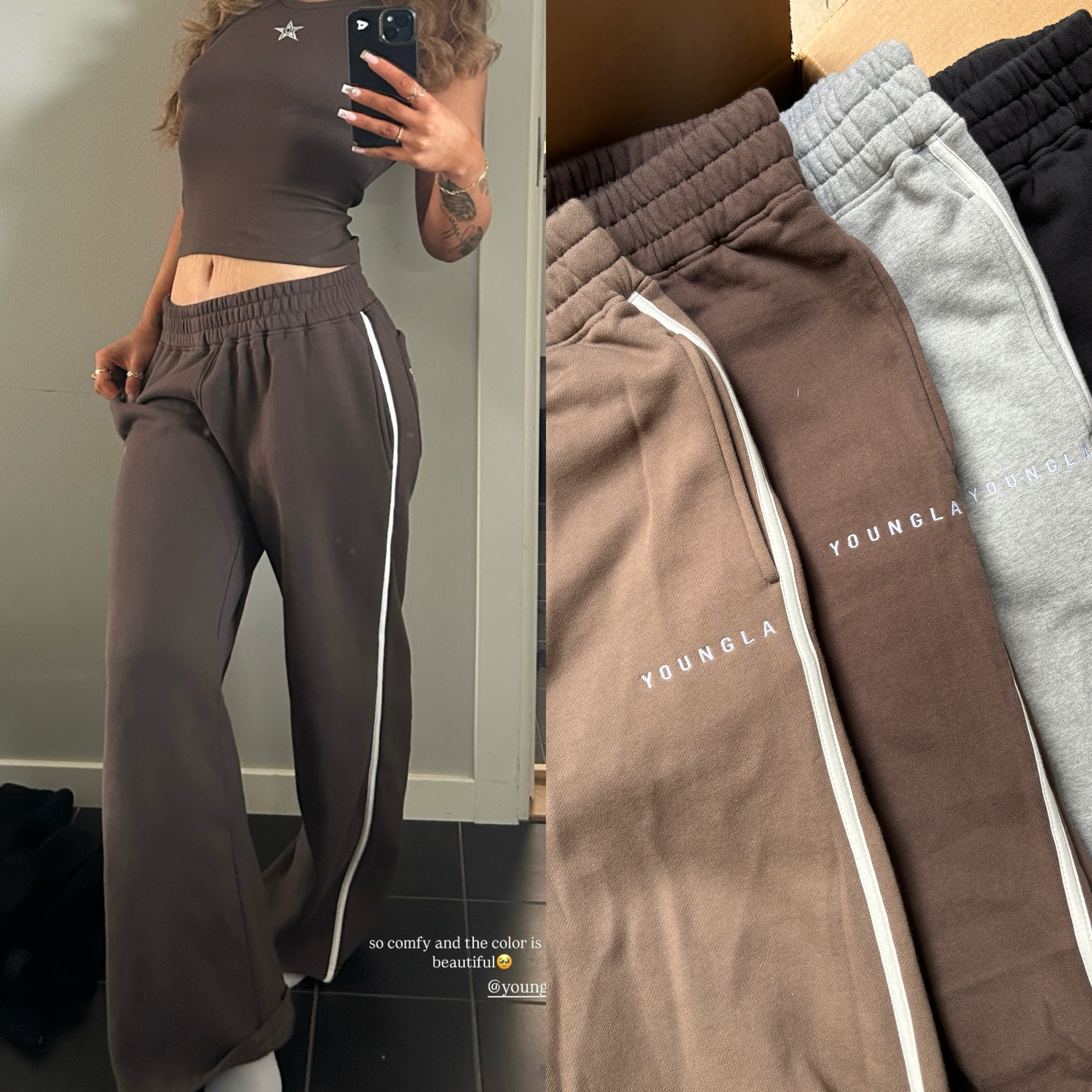 Morningoolala Yla提前款 美式复古薄绒阔腿直筒长裤女