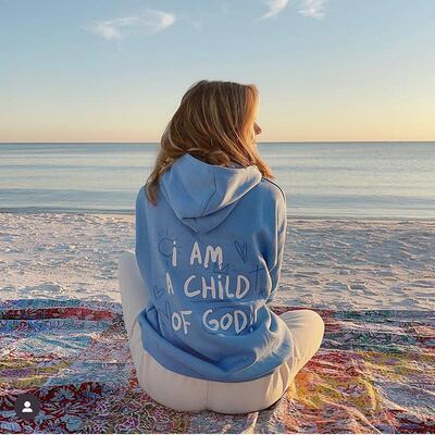 Morningoolala 米国Child of God 连帽薄绒蓝色情侣卫衣