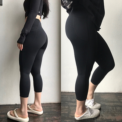 Morningoolala 美国高腰超弹轻薄瑜伽健身七分裤 leggings 女大码