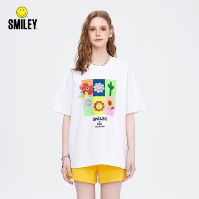 【大潘专享】SMILEY明星白鹿同款夏季情侣款笑脸印花短袖T恤