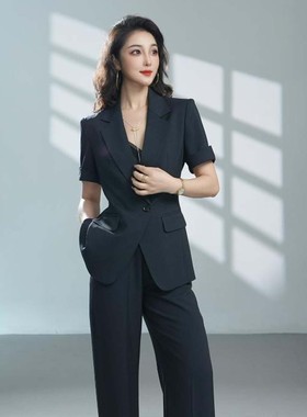 蓝黑色西装套装女2026新款轻薄修身职业装高级感夏季休闲气质西服