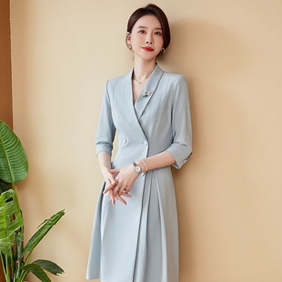 连衣裙演讲服装 西装 女蓝色商务正装 收腰正装 裙 礼服时尚 主持人西装