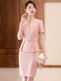 Розовый летний комплект, пиджак классического кроя для отеля, ювелирное украшение для работы, для салонов красоты