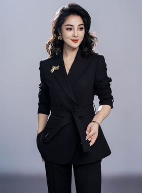 黑色腰带西装两件职业套装女高级感ol通勤气质女神范商务休闲西服