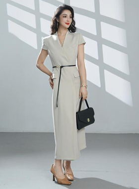 J-ME高级感灰白色西装连衣裙女2026新款夏季气质女神范中长款裙子