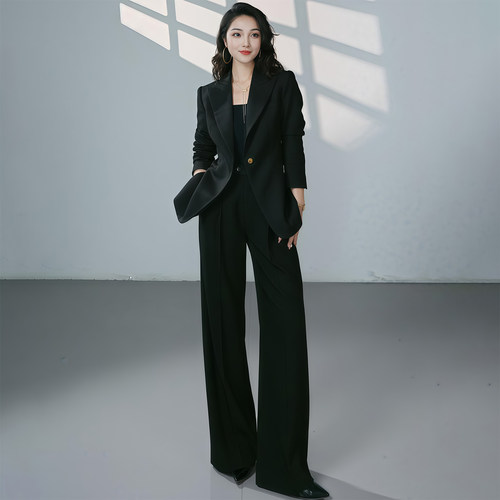 黑色西装套装女2025春秋气质女神范职业正装美容院酒店前台工作服