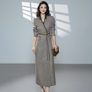 J-ME高端职业连衣裙女秋季气质长袖裙子职业播音主持人正装连衣裙