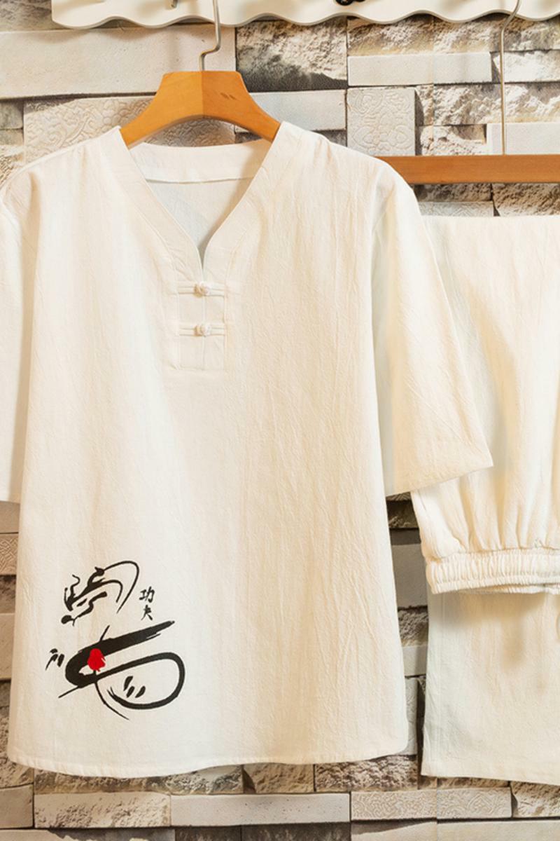 短袖t恤男夏季半袖风体恤唐装复古印花棉套装男装衣服T102P48,男装休闲套装,星座1010A-1