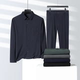 中老年春季长袖衬衫套装男灯芯绒春秋衬衫长裤子两件套5608P98，男装休闲套装，星座1010A-1