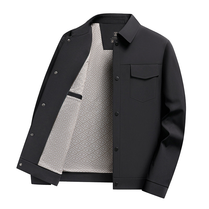 翻领夹克外套男男牛奶丝面料行政公务商务春秋装按扣工装8831P80，男装夹克，星座1010A-1