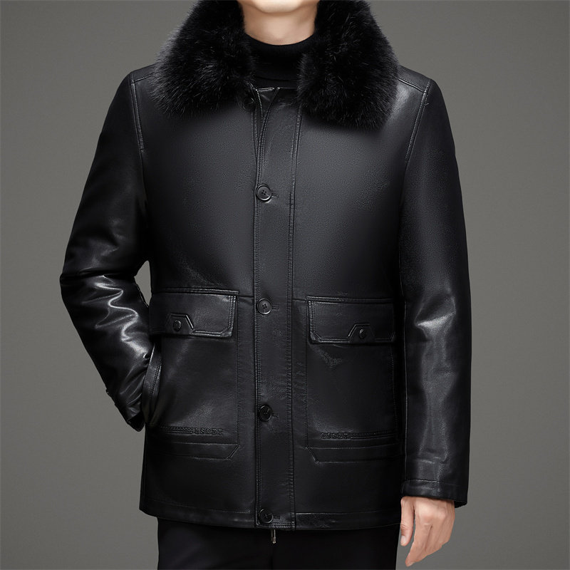脱卸内胆加绒加厚爸爸装带毛领皮棉衣外套中老年皮棉服M2010P150,男装皮衣,星座1010A-1
