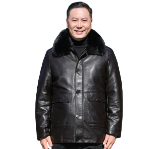 中老年男士pu皮棉袄加厚可脱卸内胆皮棉衣爸爸冬装外套M2010P150图片