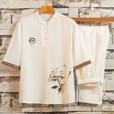 夏季风休闲套装男士盘扣汉服复古风潮牌古装唐装T恤男T104P48，男装休闲套装，星座1010A-1