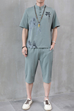 风男夏季男士套装汉服唐装6分裤足浴采耳按摩工作服H1689P45，男装休闲套装，星座1010A-1