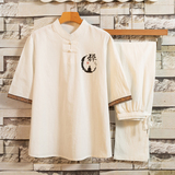 夏天中年男装棉套装宽松休闲爸爸夏季短袖青年风套装T101P48，男装休闲套装，星座1010A-1