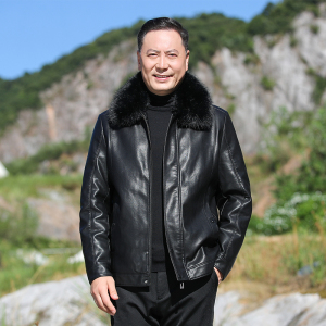 中老年皮夹克棉衣男加绒加厚爸爸装外套皮棉袄毛领棉服M2090P110图片