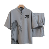 风男装夏季男士套装汉服复古风潮牌青年唐装6分裤H1689P45，男装民族服装，星座1010A-1