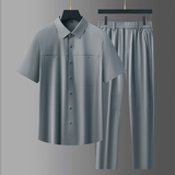 高弹锦氨中青年男士无痕压胶衬衫上衣长裤两件套男爸爸装5957P130，男装休闲套装，星座1010A-1