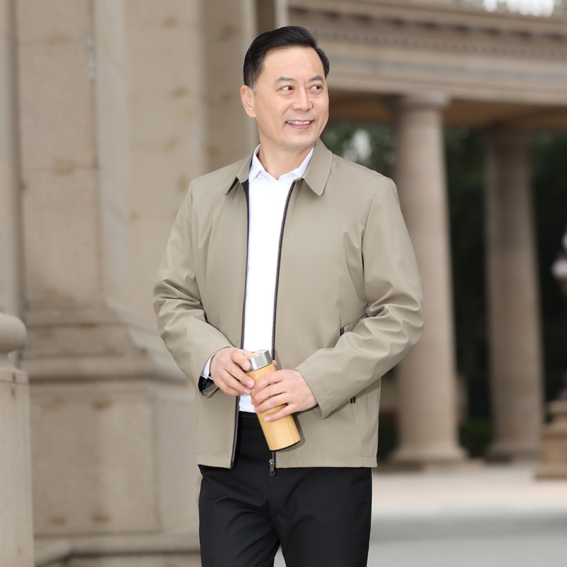中年翻领夹克男透气休闲茄克衫薄款春秋时尚外套爸爸装秋装B08P55,男装夹克,星座1010A-1