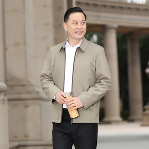 中年翻领夹克男透气休闲茄克衫薄款春秋时尚外套爸爸装秋装B08P55