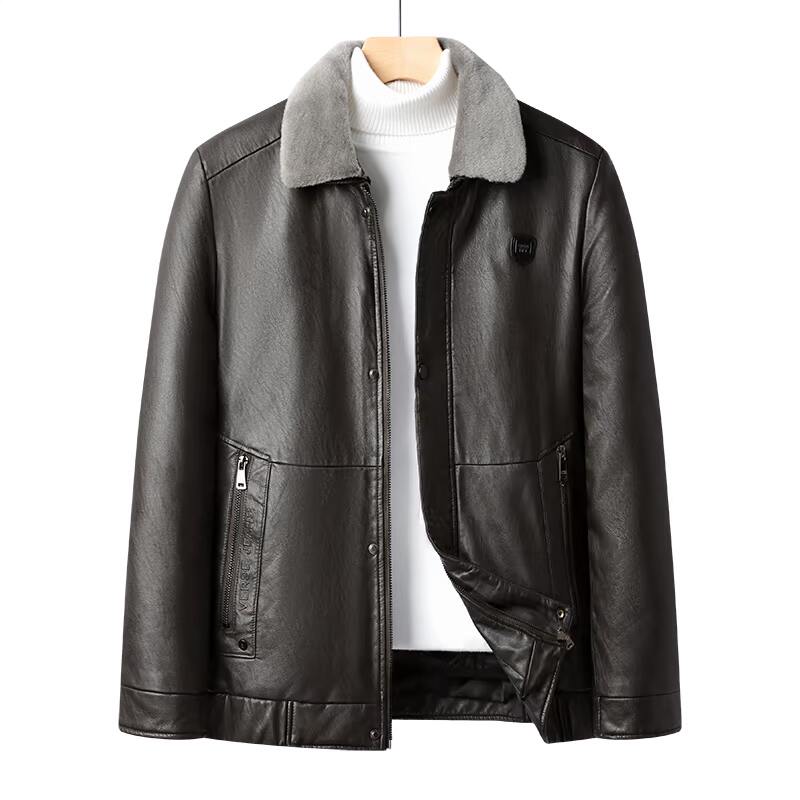 男士羽绒服PU羽绒皮衣男脱卸内胆翻领爸爸冬装真毛领外套2217P225,男装羽绒服,星座1010A-1