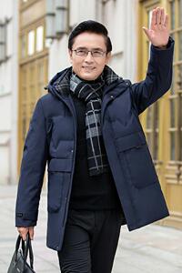 中老年冬装中长款羽绒服男士加厚羽绒外套连帽爸爸冬装8188P190图片