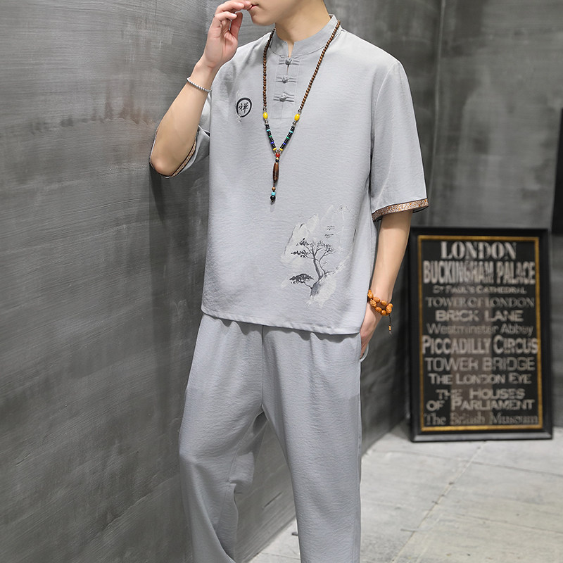 T104P48风短袖套装男夏季风潮男装足浴采耳技师工作服套装,男装T恤,星座1010A-1