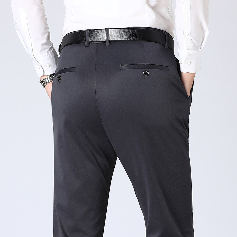 高弹夏季薄款冰丝休闲裤男中老年宽松直筒高腰西裤工作裤男703P30，男装休闲裤，星座1010A-1