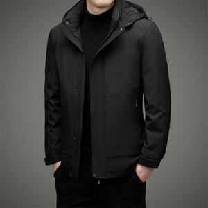 中长款羽绒服男爸爸装连帽可卸中老年人印花90羽绒上衣2266P210图片