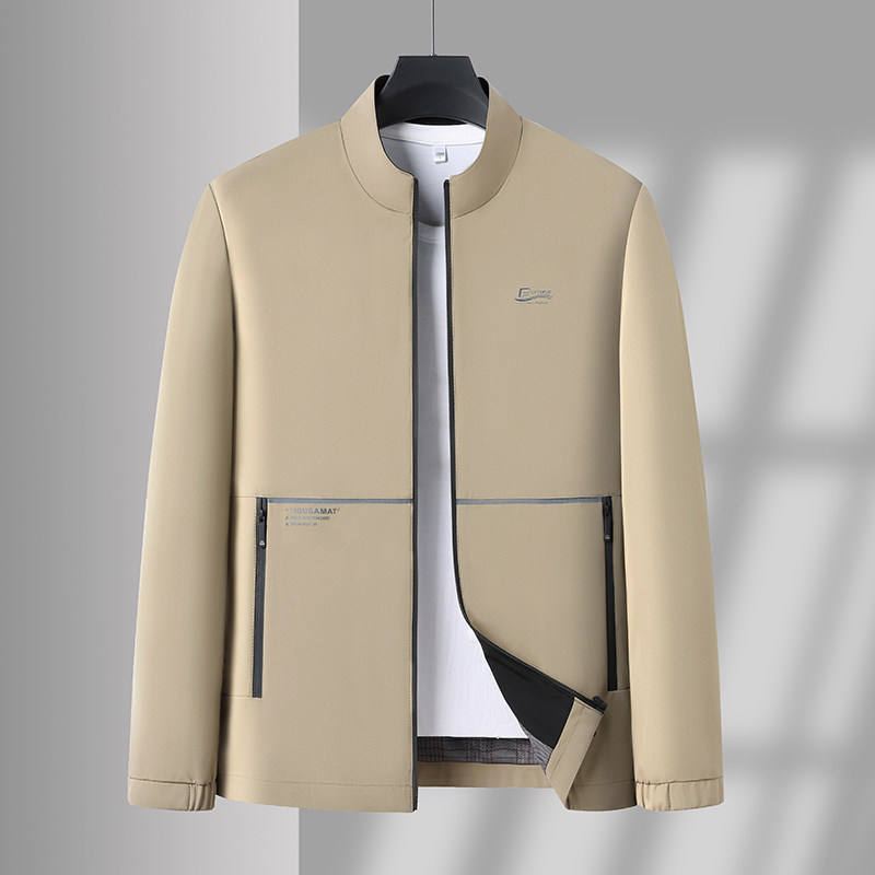 新款男士商务休闲夹克男爸爸装中老年春秋季立领外套上衣B09P50，男装夹克，星座1010A-1